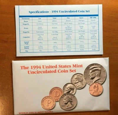 1994 P&D US Mint Set In Original Cello . Includes OGP & Envelope (10 Coins) - Image 1 of 3