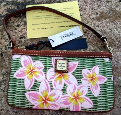 Dooney & Bourke Plumeria Large Slim Wristlet Green Pink Flowers NWT - Image 1 of 4