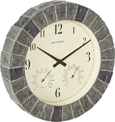 AcuRite - 02418 - Indoor/Outdoor Wall Clock with Thermometer - 14 in. - Faux-Sl - Image 1 of 2