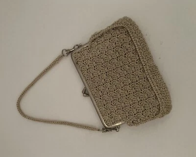 Vintage crocheted purse. 14" carry handle. ECRU color. Snap clasp.Small and Cute - Image 1 of 4