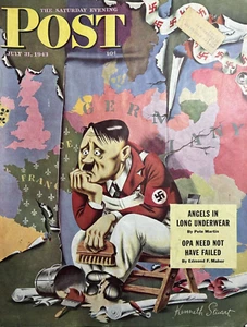 1943 Kenneth Stuart WWII Saturday Evening Post Adolf Original Magazine Cover - Foto 1 di 1