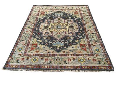 Unique Turkish Oushak Heriz  hand knotted wool area rug blue gray carpet  8x10ft - Image 1 of 4