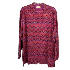 Fabindia Long Sleeve Tunic Blouse Womens Large Button Neck Colorful Cotton - Picture 1 of 15