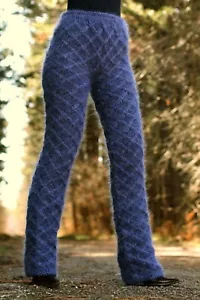 Denim blaue Mohairhose Fuzzy Handstrickhose Beinwärmer SUPERTANYA VERKAUF - Bild 1 von 6