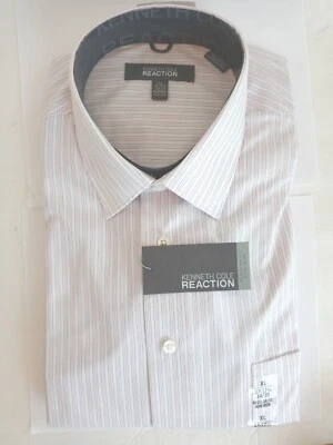 Kenneth Cole Mens Dress Shirt - XL Red and Grey Stripe Long Sleeve - Image 1 of 4