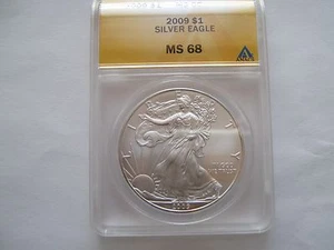 2009 Silver Eagle MS 68  ANACS  Certified Slight Beautiful Rim Toning - Picture 1 of 4