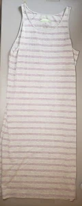 Earth Yoga Organic Dress Size XL Light Gray W/Purple Stripes Stretchy 42” length - Picture 1 of 10