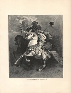 Vintage Kunstdruck - Lithographie - Penthesilea, Königin der Amazonen - 1892 - 2 Stück - Bild 1 von 2