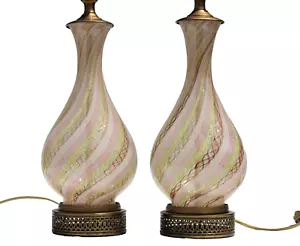 Mid Century Modern DINO MARTENS for ARELIANO TOSSO MURANO LATTICINO Glass Lamps - Picture 1 of 12