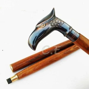 Antiker Messing Adlerkopf Griff Vintage Stil Holz Gehstock Schaft Stock - Bild 1 von 4