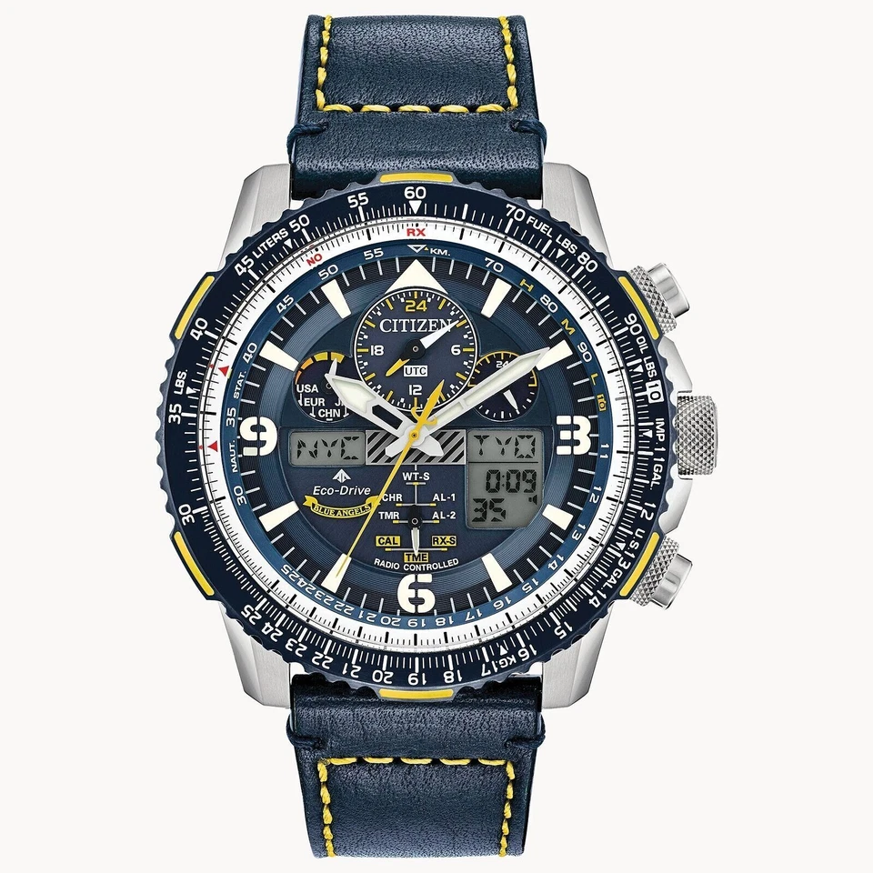 Citizen Promaster Skyhawk A-T 46mm Blaues Edelstahlgehäuse mit Blauem Lederarmband Armbanduhr für Herren