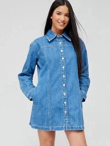 LEVI Shay Denim Dress SIZE MEDIUM Long Sleeve Cotton Relaxed Fit Indigo Blue - Picture 1 of 10