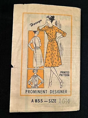 Printed Pattern A855 Misses Designer Dress Original 1970's Pattern sz 16 1/2 Cut - Image 1 of 4