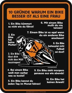 Blechschild Gründe Bike besser als Frau Fun Schild Alu geprägt bedruckt rostfrei - Picture 1 of 1