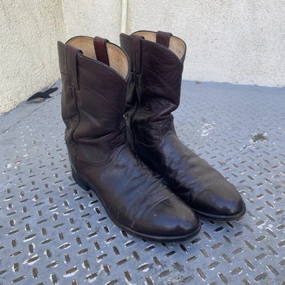 BOTA VAQUERA WESTERN DE CUERO MARRÓN JUSTIN ESTILO ROPER TALLA 10 HECHA EN MÉXICO Foto 1 de 4