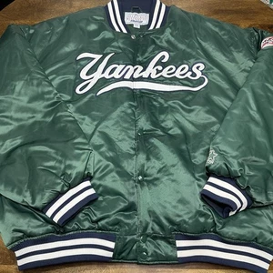 Vintage 90s Starter Yankees Satin Bomber Puffer Jacket Green 5XL rare EUC - Picture 1 of 18