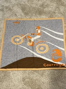 RARE 1970s Courreges Paris Scarf Motorbike BICYCLE MOTORCYCLE Brown Orange - Picture 1 of 7