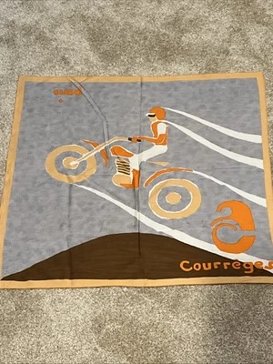 RARE 1970s Courreges Paris Scarf Motorbike BICYCLE MOTORCYCLE Brown Orange - Image 1 of 4