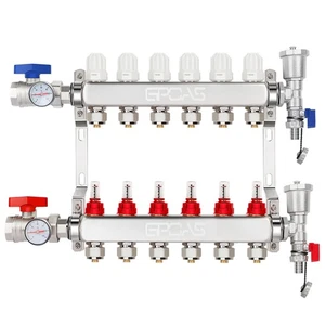 Set collettore riscaldamento a pavimento radiante PEX dimensioni 6 rami 1/2" acciaio inox - Foto 1 di 12