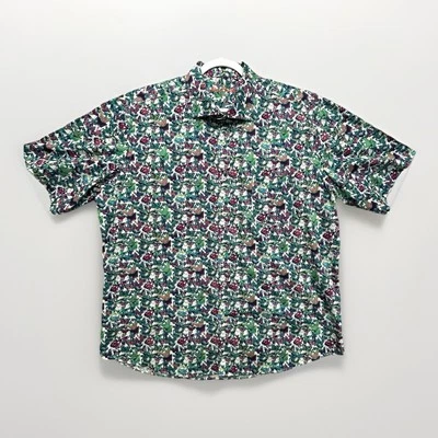 Alan Flusser Shirt Mens XL Floral Butterfly Button Up Green Purple Short Sleeve - Image 1 of 4