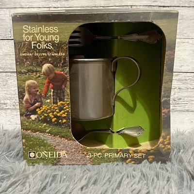 Vintage Novo Na Caixa Oneida Deluxe Aço Inoxidável 3 Peças Conjunto Principal com Extras - Imagem 1 de 4