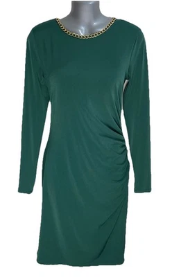 Vestido Vaina Michael Kors Para Mujer Talla Mediana Verde Acanalado Lateral Mangas Largas Foto 1 de 4
