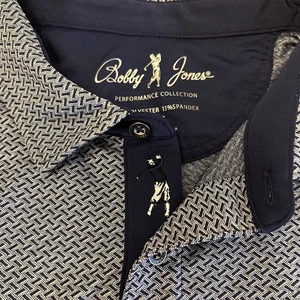 Polo de golf Bobby Jones para hombre M azul manga corta rendimiento geométrico profesional - Imagen 1 de 11