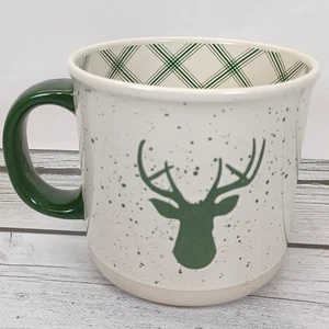 Deer Reindeer Christmas Ceramic Coffee Tea Mug Beige, Green by Balsam & Fir 18oz - Picture 1 of 9