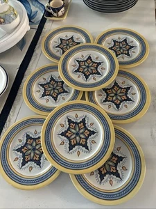 8 Vintage Handpainted Portugal Salad Plate, Yellow Blue Orange, 8.25” D EUC - Picture 1 of 5