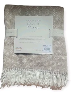 Luxury Throw Blanket Made In Spain 51" X 67" Tan Diamond - Picture 1 of 2