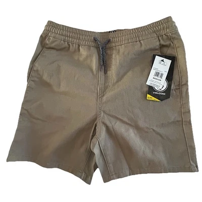 Volcom Frickin Elastic Waist Chino Shorts Big Youth Boys Medium (8-20) Khaki NWT - Image 1 of 4