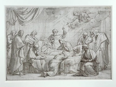 Siglo XVII Muerte de las Vírgenes Apóstoles antiguo dibujo maestro Foto 1 de 4