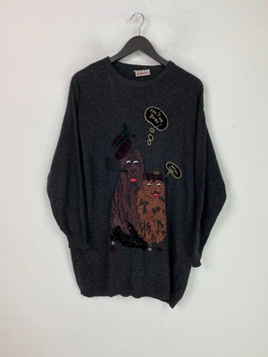 Dolores Charcoal Grey Animal Graphic Vintage Jumper  Lambwool Blend UK 10 EU 38 - Image 1 of 4