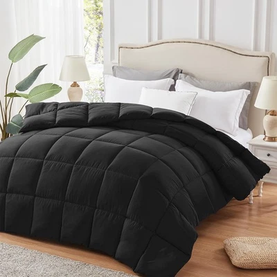 Queen Size Comforter, Black, Down Alternative, 88L x 88W, All-Season Duvet - Image 1 of 4