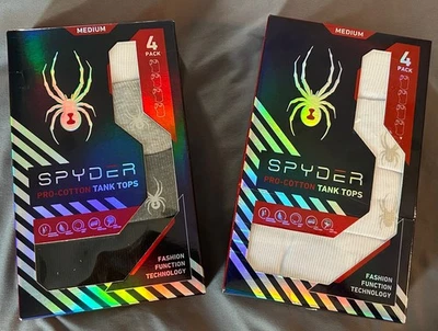 男式 Spyder Pro 棉 4 件装罗纹背心白色全新带盒全新带标签 45 美元 — 第 1/4 张图片