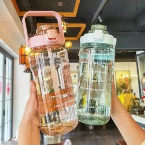2L Portable Water Bottle Large Capacity Plastic Straw Water Cup Drink Bottle - Picture 1 of 10