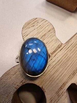 NEU Luxus 925 Sterling Silber-Ring mit echtem Blau Labradorite, Gr. 6-11, Oval - Bild 1 von 4