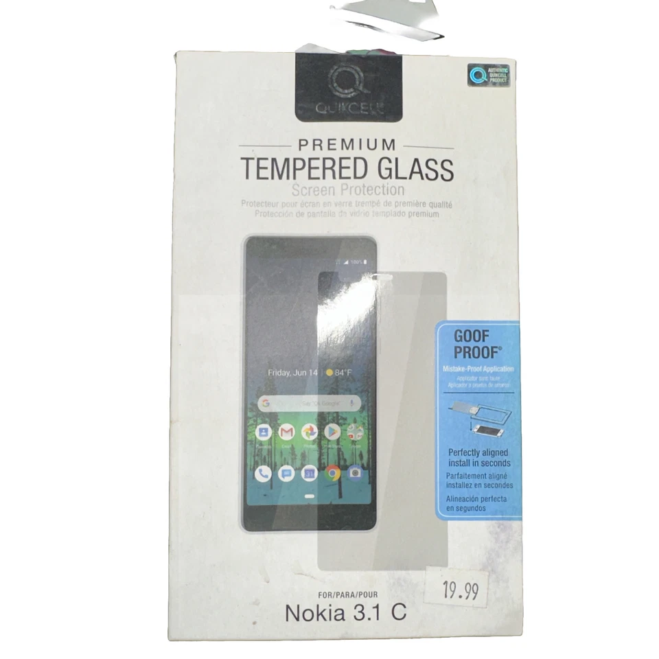 Protector de pantalla de vidrio templado QUICKCELL Nokia 3.1 C nuevo en caja Foto 1 de 2