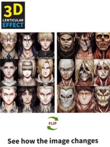 Attack on titan,3D Poster,3D Lenticular Flip Effect,2 Images In One,anime - Picture 1 of 5