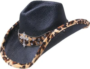 Peter Grimm Ltd Unisex Winslow Straw Cowboy Hat Black One Size  - Picture 1 of 2