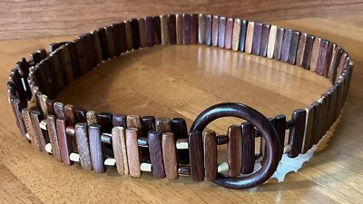 "Cinturón de eslabones articulados de madera vintage BOHO hebilla redonda L 33-43"" retro hippie" Foto 1 de 4