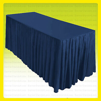 8' Fitted Table Skirt Cover Tablecloth W/Top Topper Wedding Event - NAVY BLUE • 39.95$