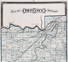 DEFIANCE Township OHIO Map 1875 Large ORIGINAL Plat Property Owners Railroads