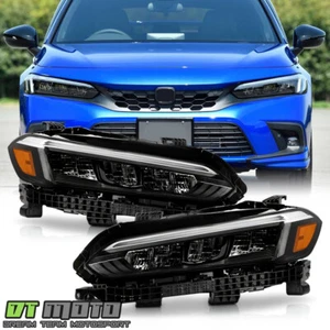 For 2022-2025 Honda Civic Black Full LED Headlights Headlamps Pair Left+Right - Picture 1 of 7