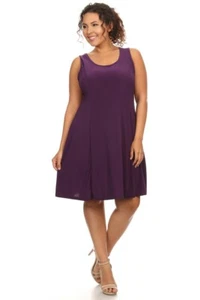 New CANARI Women's Plus Size Eggplant Purple Sleeveless Above Knee Shift Dress - Picture 1 of 2