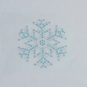 Aqua Snow Flake Appliqué, Snowflake Rhinestone Transfer, DIY Iron on Snowflake - Picture 1 of 3