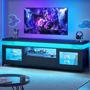 TV Stand LED TV Entertainment Center with 2 Glass Doors for Living Room,Bedroom