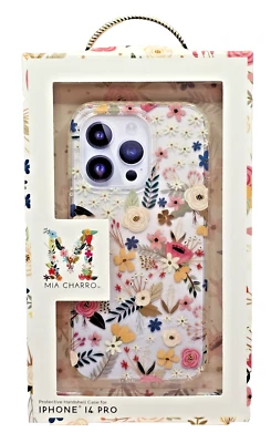 mia charro iphone 14 pro case floral glitter protective hardshell cover — 第 1/2 张图片