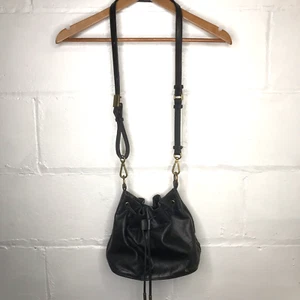 Elliott Lucca Black Leather Crossbody Drawstring Bucket Bag Purse - Picture 1 of 10