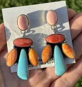 Pendientes Navajo Plata de Ley 925 Multi Piedra Racimo Marcella James - Imagen 1 de 12